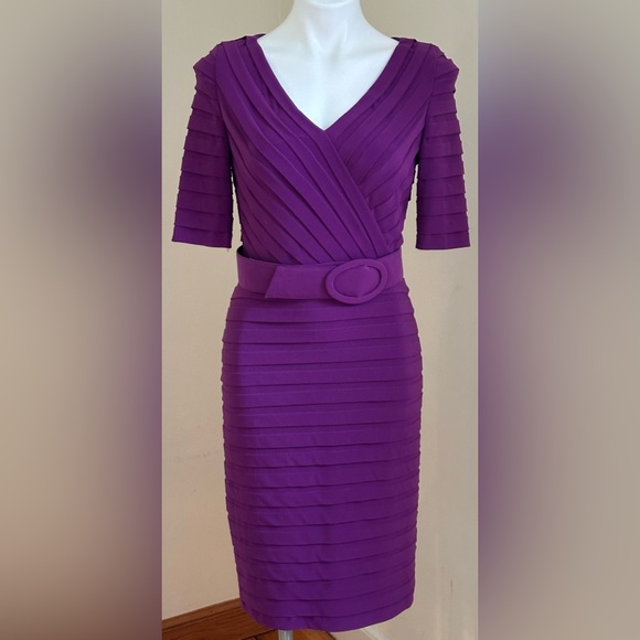Adrianna Papell Dresses & Skirts - ADRIANNA PAPELL Short Sleeve, Form Flattering Purple Pleated Dress. V Neck Sz 6.